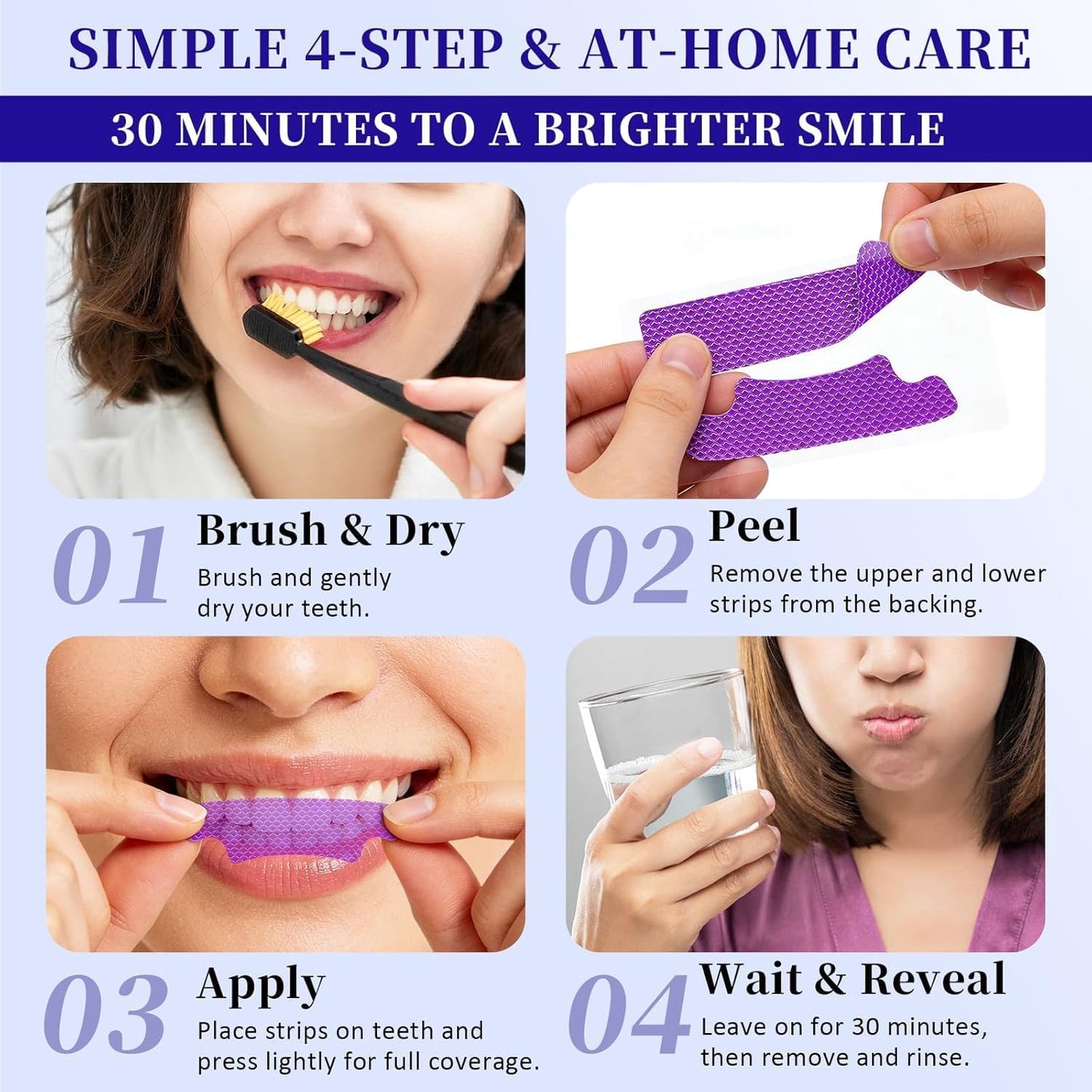 Purple Whitening Strips, Teeth Whitening Strips Removes Yellow Stains & Bad Breath, Enamel Safe for Sensitive Tooth, Whitens Teeth, Tooth Whitener with Non-Slip, Dry Strip Technology (1, S)