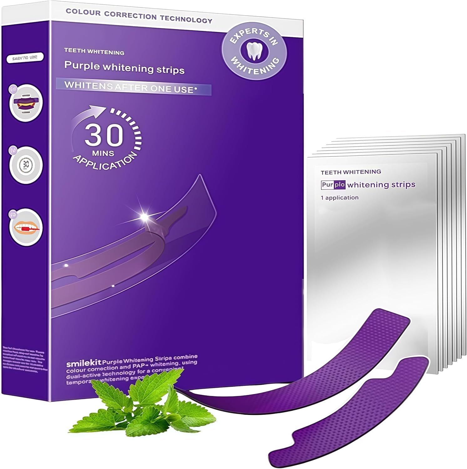 Purple Whitening Strips, Teeth Whitening Strips Removes Yellow Stains & Bad Breath, Enamel Safe for Sensitive Tooth, Whitens Teeth, Tooth Whitener with Non-Slip, Dry Strip Technology (1, S)