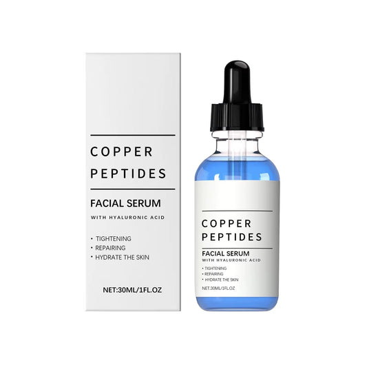 TitanGlow Copper Peptide Serum bottle and box, 30ml dropper serum